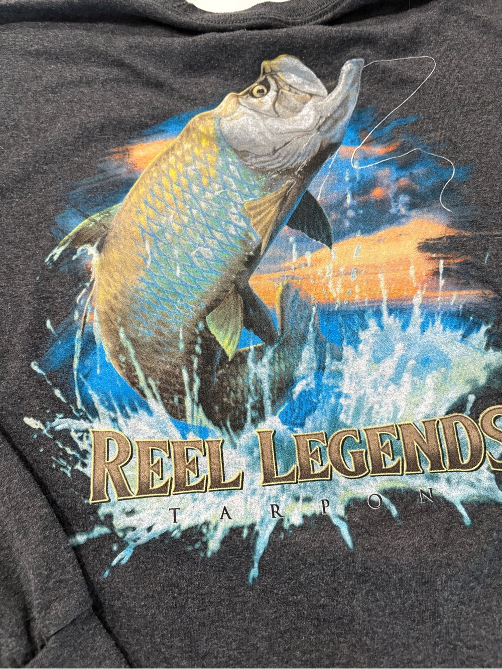Reel Legends Tarpon Graphic Tee - Black with Multicolor Fish Print size L